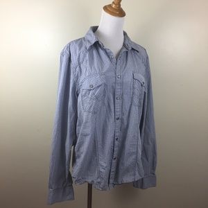 7 FOR ALL MANKIND Multi Color Plaid Striped Long Sleeve Logo Snap Button Shirt